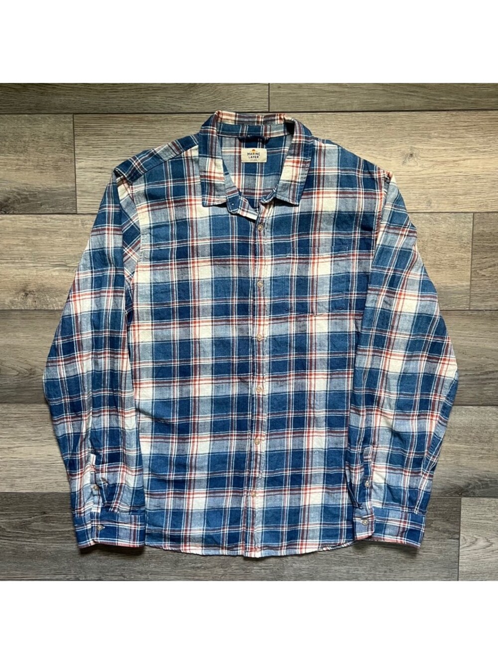 Marine Layer Men's 2XL Plaid Long Sleeve Flannel Button-Down Shirt Blue